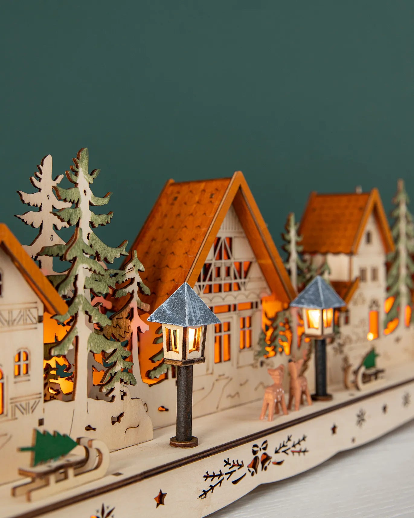 Lit Wooden Christmas Mantel Villages