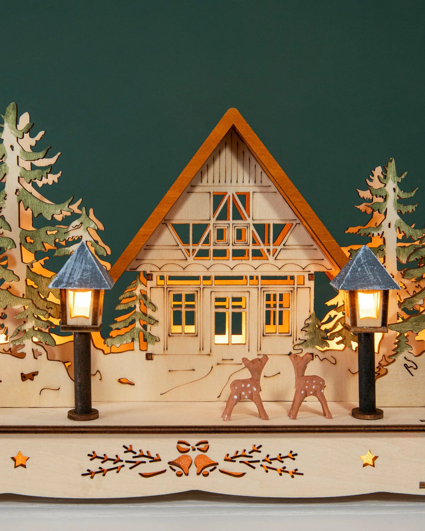Lit Wooden Christmas Mantel Villages