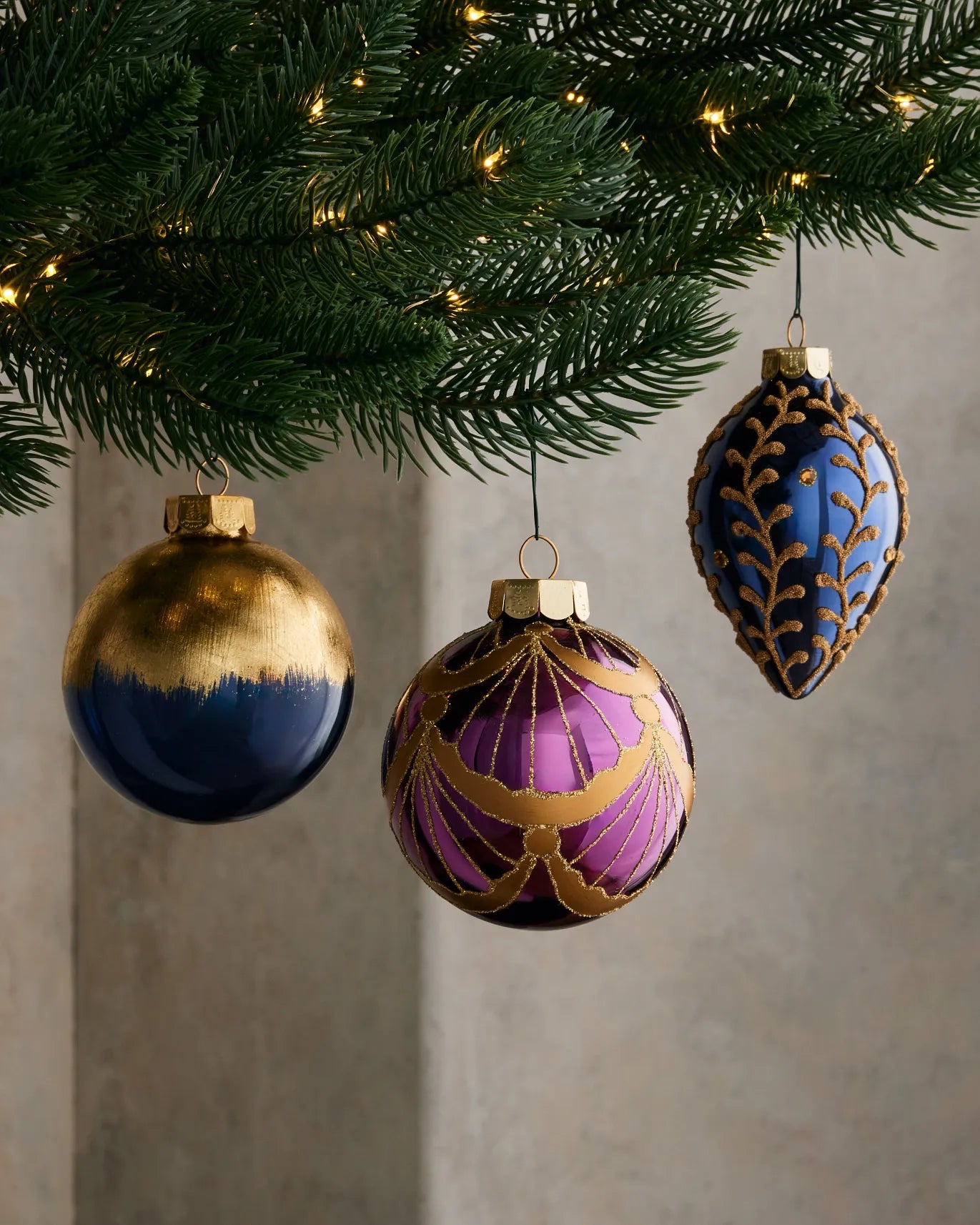 Amethyst & Sapphire Glass Bauble Collection